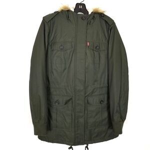Levis Jacket Womens  Green Faux Fur Hooded Sherpa Lined Nylon Parka Sz M